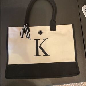 Black and White Tote Bag with Monogram K